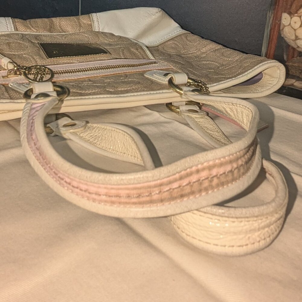 Coach Poppy Summer Raffia Tote 16706 | Color: Pink/Tan - Picture 4 of 5